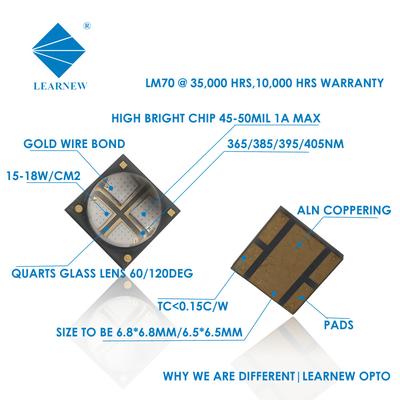 Microprocesador de alta calidad 6868 de 365nm 385nm 395nm SMD LED para UVA ULTRAVIOLETA UVC