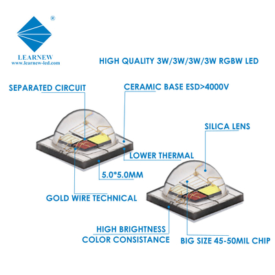12W SMD5050 RGBW Chips 350mA 620-630nm 520-530nm 460-470nm 3000K para luces de escenario