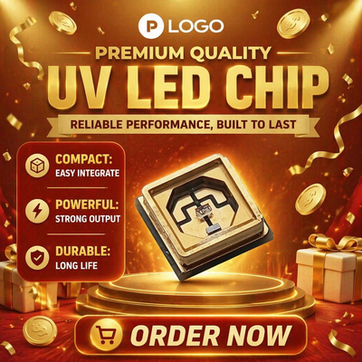 Chips LED UV de alta fiabilidad (material Ingan) para esterilización/curado/sensorización Lenzas de onda personalizables 70 Lm/W 90 CRI 0.5W