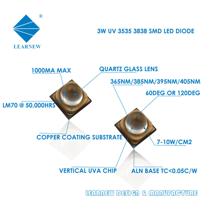 el grado Uva 3W de 365nm 385nm 395nm 60 llevó a Chips For Uv Curing