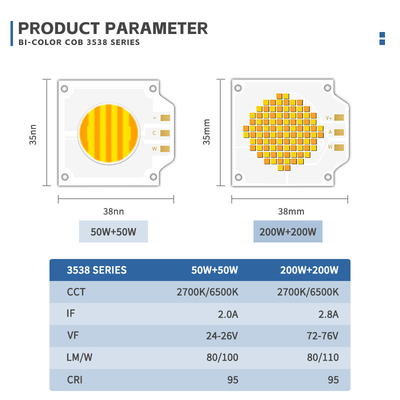 2700k 6500k CCT LED ajustable COB 500W 200W Chip LED de alta potencia Ra95 Ra97 COB para lámpara de fotografía
