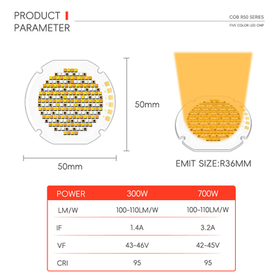 Chip de cerámica SMD Led R50 personalizado 2700K 6500K 300W-70W Ángulo especial 30 60 90 120 grados IF 1-4A VF 42-46V