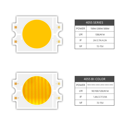 Chip LED de alta potencia 4055 LED 100W Chip doble CCT 200W 200W Bi Color 2700K 6500K LED COB 45V para la fotografía luz de vídeo