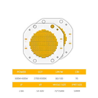 Precio de fábrica 75*75 60V 600W+600W LED doble CCT COB Bi Color COB LED Chip de alta potencia COB LED