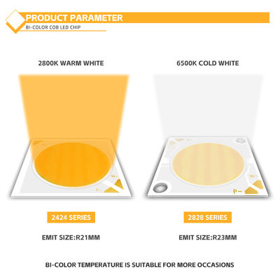 LED COB de alta CRI bicolor 30W/40W/50W/80W 2 en 1 blanco cálido y blanco frío, chip COB LED 2424
