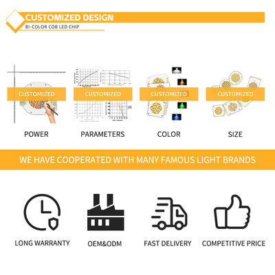 LED COB de alta CRI bicolor 30W/40W/50W/80W 2 en 1 blanco cálido y blanco frío, chip COB LED 2424