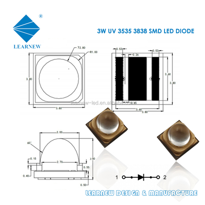 3W UVA LED Chip 365nm longitud de onda 3.8x3.8mm tamaño