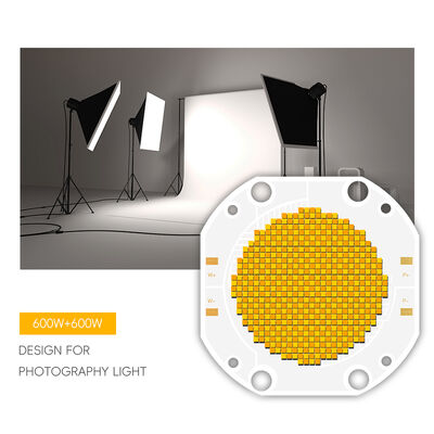 Chip LED COB bicolor de 600W+600W Serie COB 7575 CCT, chip LED COB sintonizable para luces fotográficas, regulable, color blanco, CRI95 10A