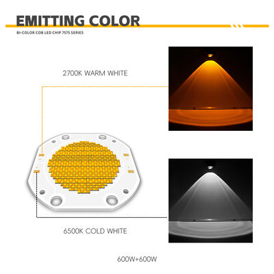 Chip LED COB bicolor de 600W+600W Serie COB 7575 CCT, chip LED COB sintonizable para luces fotográficas, regulable, color blanco, CRI95 10A